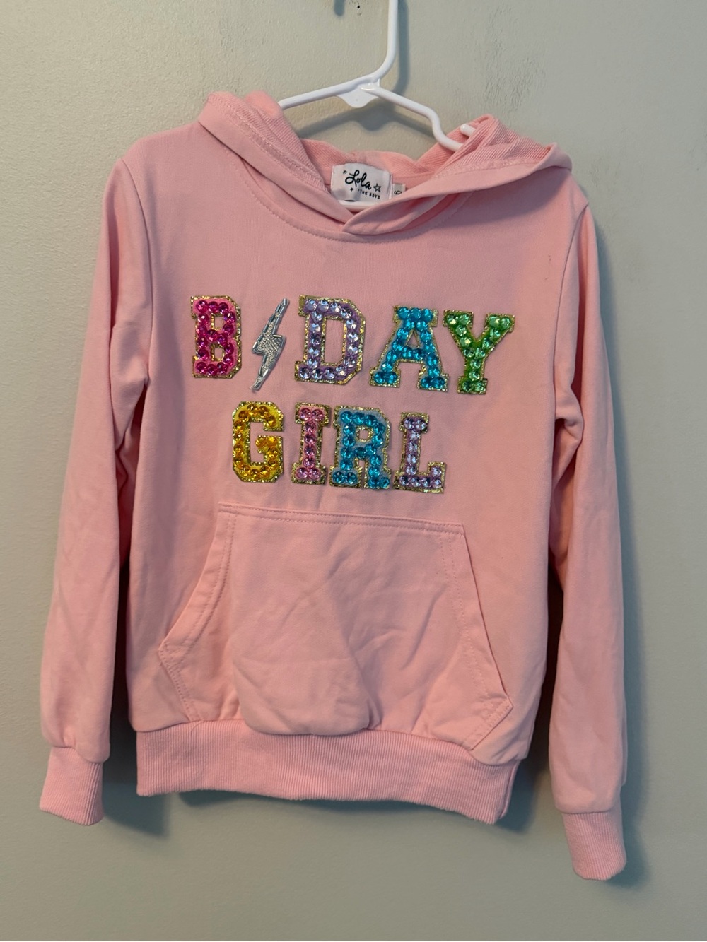 Lola + the Boys Pink "B-Day Girl" Sequin Hoodie for Kids